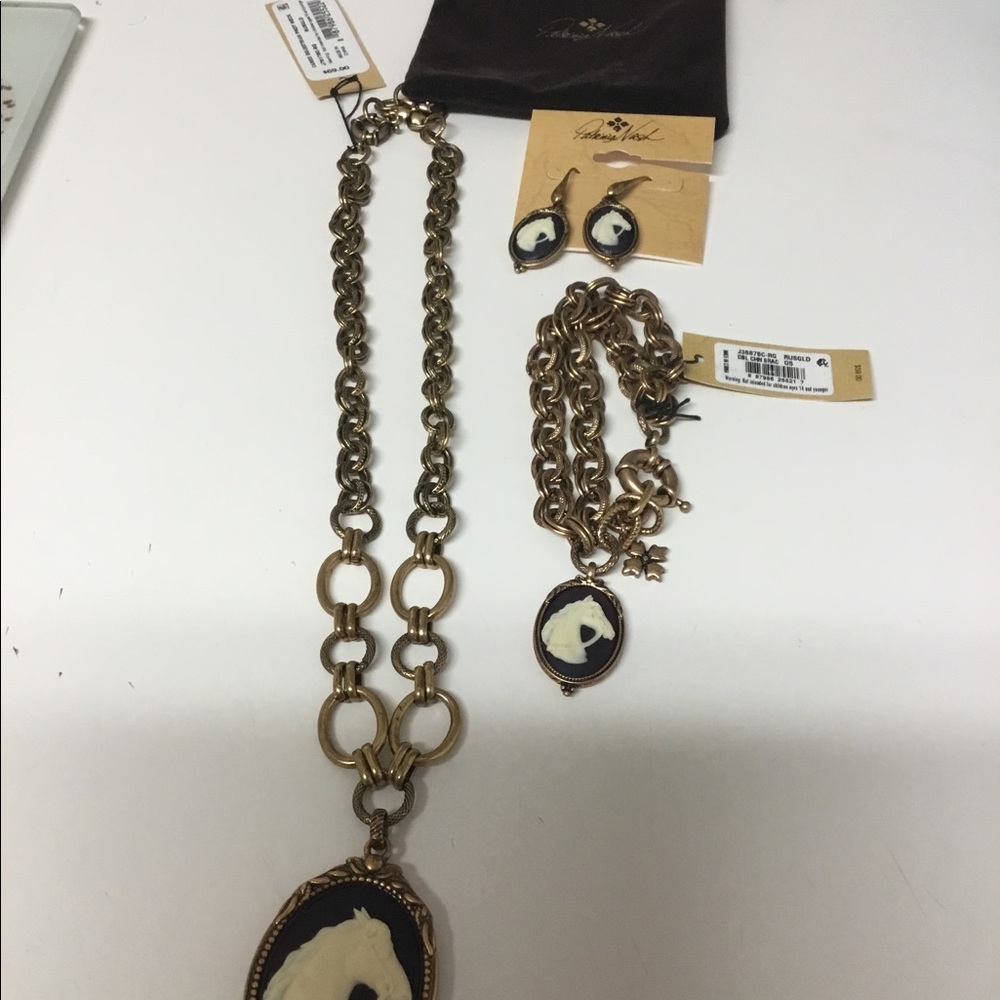Patricia Nash Equestrian Three piece Jewelry set. Necklace, earrings +bracelet.